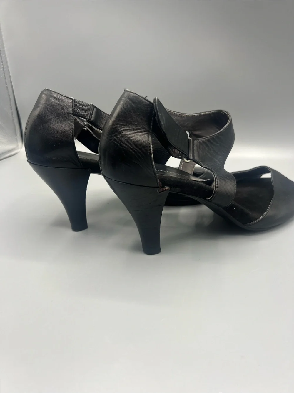 Adrienne Vittadini Black Leather Open Toe d'Orsay Heels